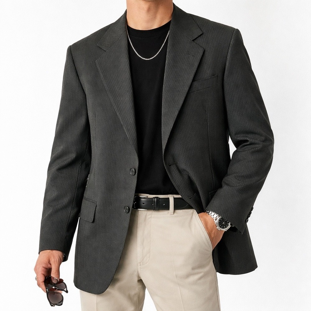Dominic D'Bruzzi Grodins Mens Dark Gray Pinstripe Blazer Sport Coat Jacket 40R